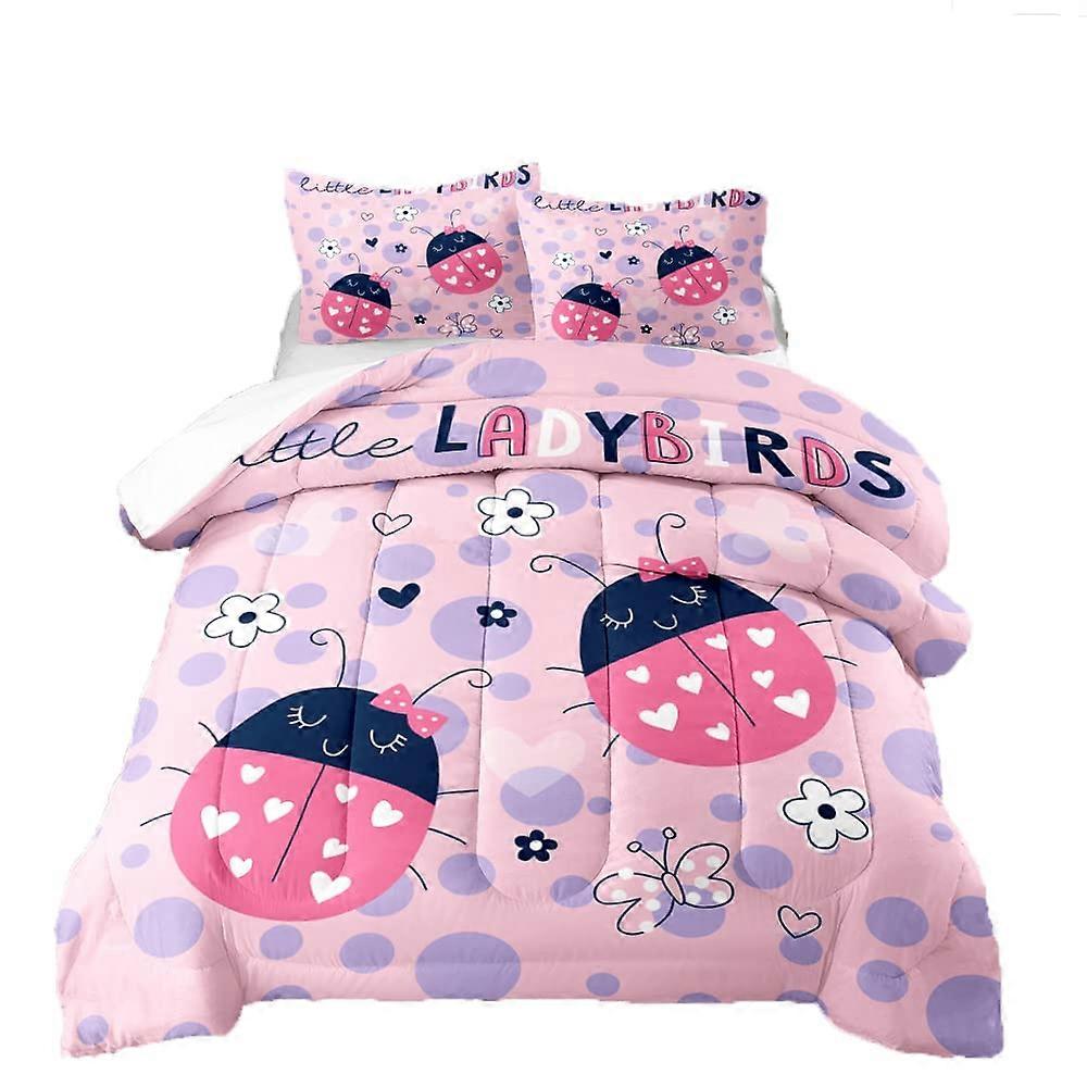 1 Set 3D Pink Lovely Ladybug Comforter Set for Kids Bedroom Twin Size Bedding