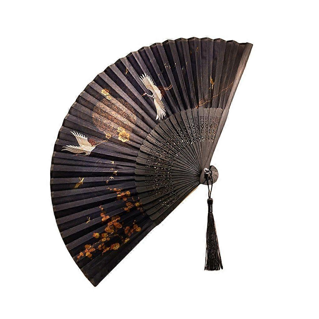 Antique Styles Folding Fan Portable Cranes Pattern Chinese Handheld Fan Gift