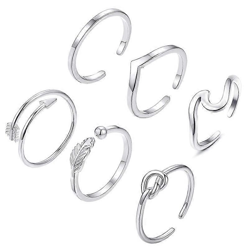 6pcs Simple Knuckle Ring Set Finger Ring Adjustable Set JewelrySliver