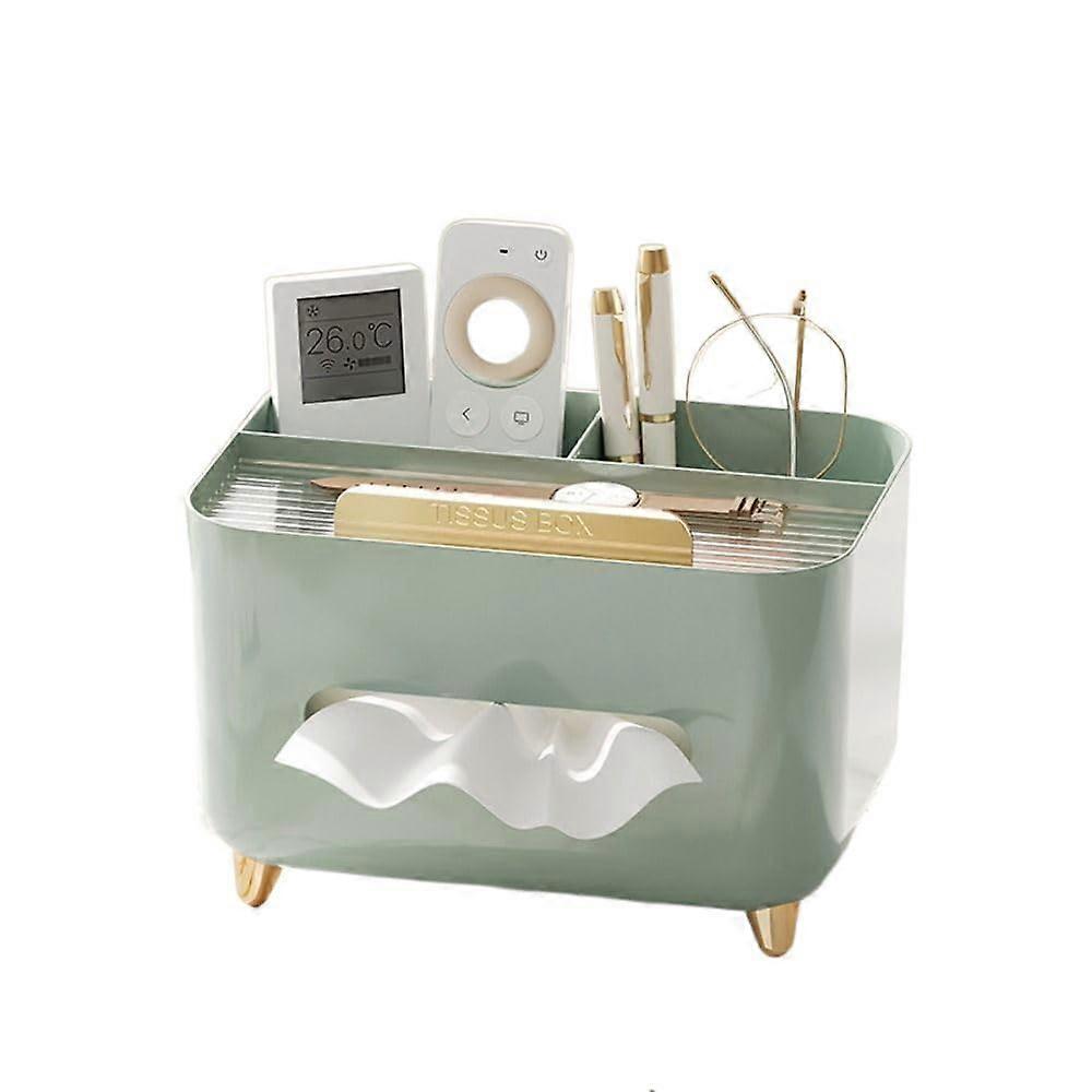 Multifunctional Storage Box Large Napkin Container Multi-Compartment Design Textured Fabric Organizer Beige Color