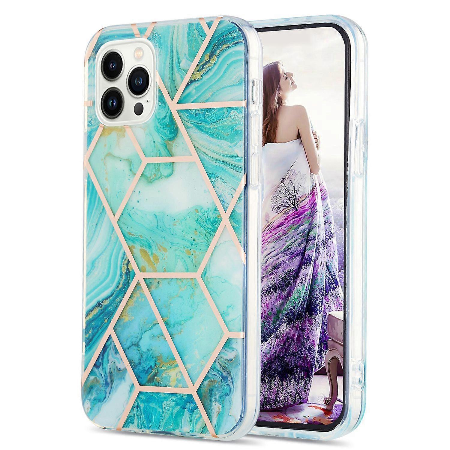 For iPhone 16 Pro Max Case Splicing IMD Marble Pattern Electroplated TPU Back Cover