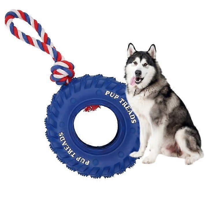 Dog Toys for Aggressive Chewers, Tire Dog Chew Toys with Rope Rubber Puppy Chew Toys for Medium Large Dog(Blue)