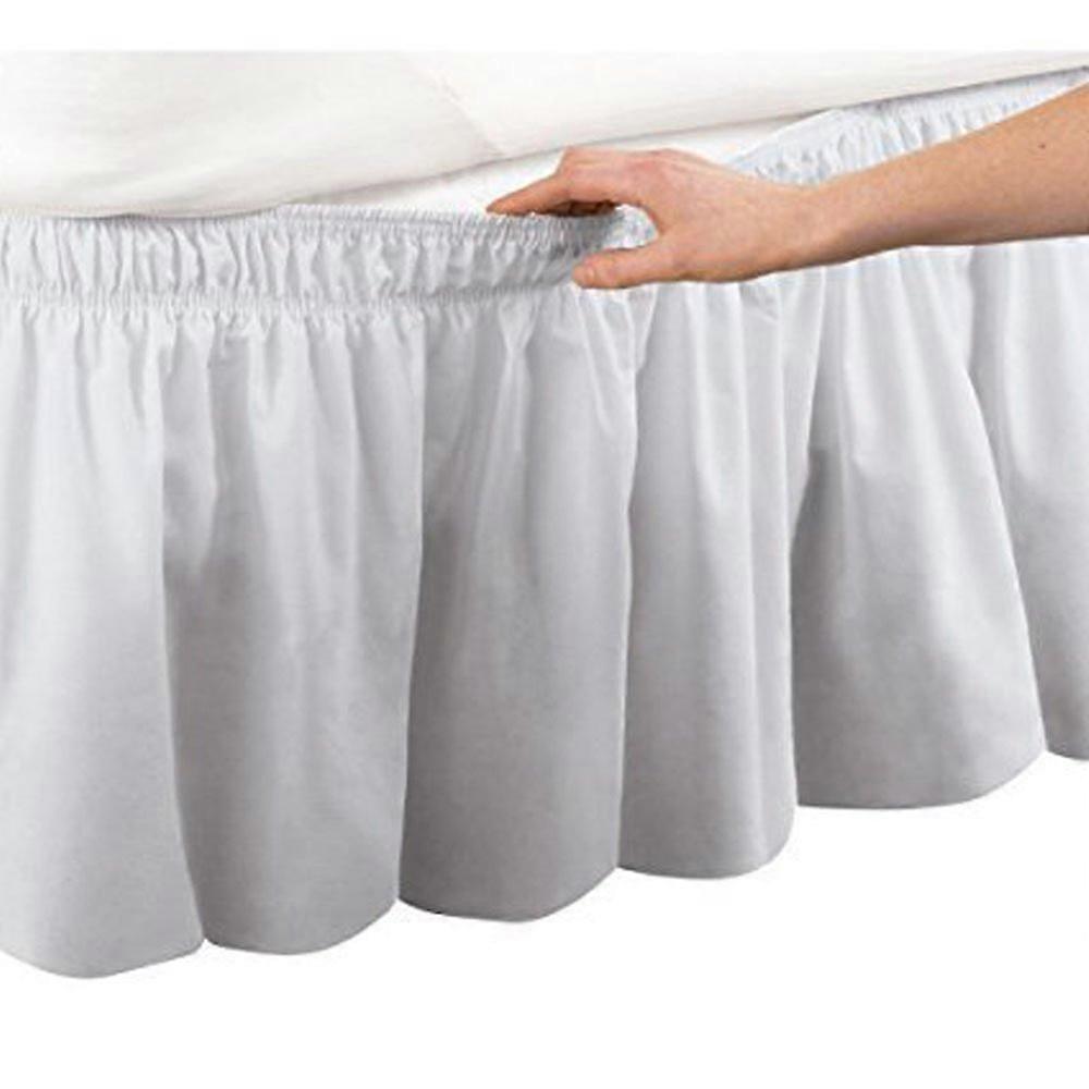 Pleated Three Sides Fabrics Wrap Around Style Egyptian Cotton Elastic 17 inch Drop Dust Bed Skirt for Twin/Full,Queen,King Size Beds(King, White)