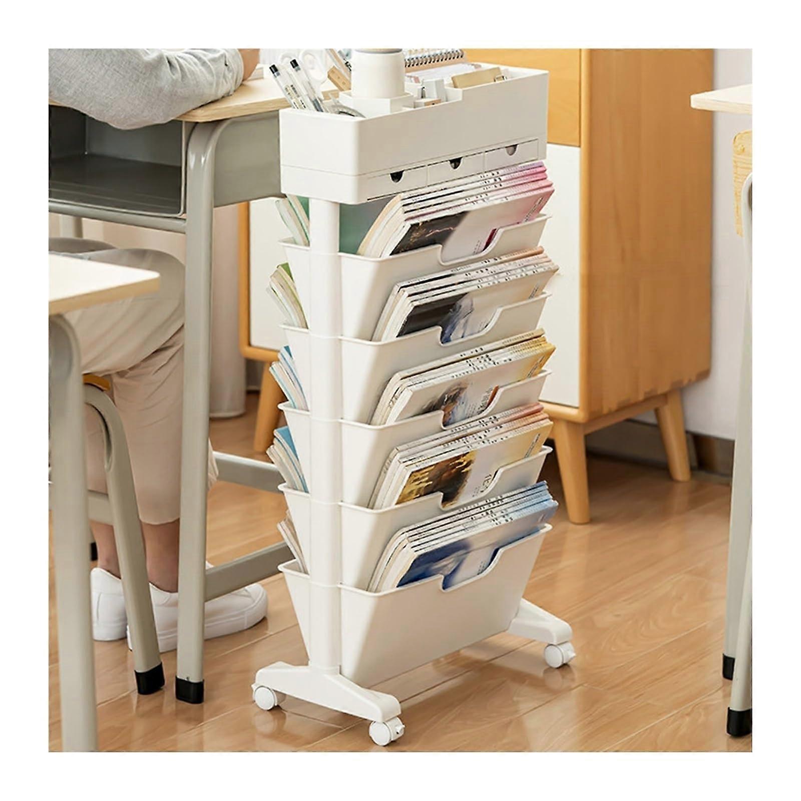 Vertical Narrow Bookshelf Organizer, Movable Classroom Deskside Bookcase Library Trolley, Reading Rack/Magazine Rack, for Home Office