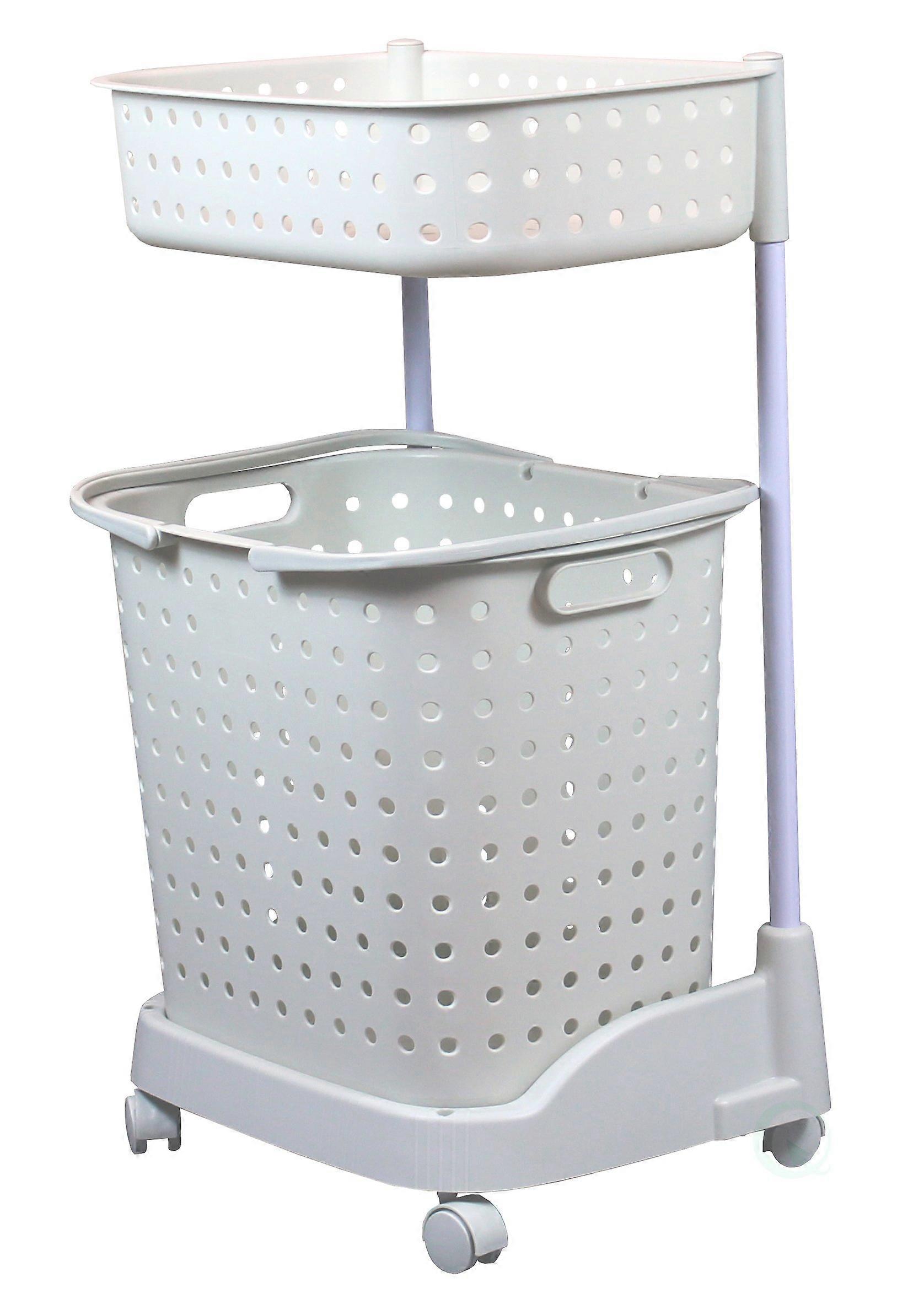 2 Tier Plastic Laundry Basket with Wheels Durable Plastic Construction Rolling Laundry Basket Lightweight