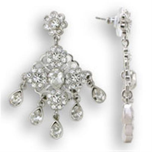 Rhodium 925 Sterling Silver Earrings with Top Grade Crystal in Clear for Women Clear Stone Color Style S37110