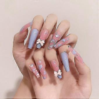 24pcs Love Heart Printed Nail Patch Glue Tipo extraíble de párrafo largo Manicura de moda Guardar