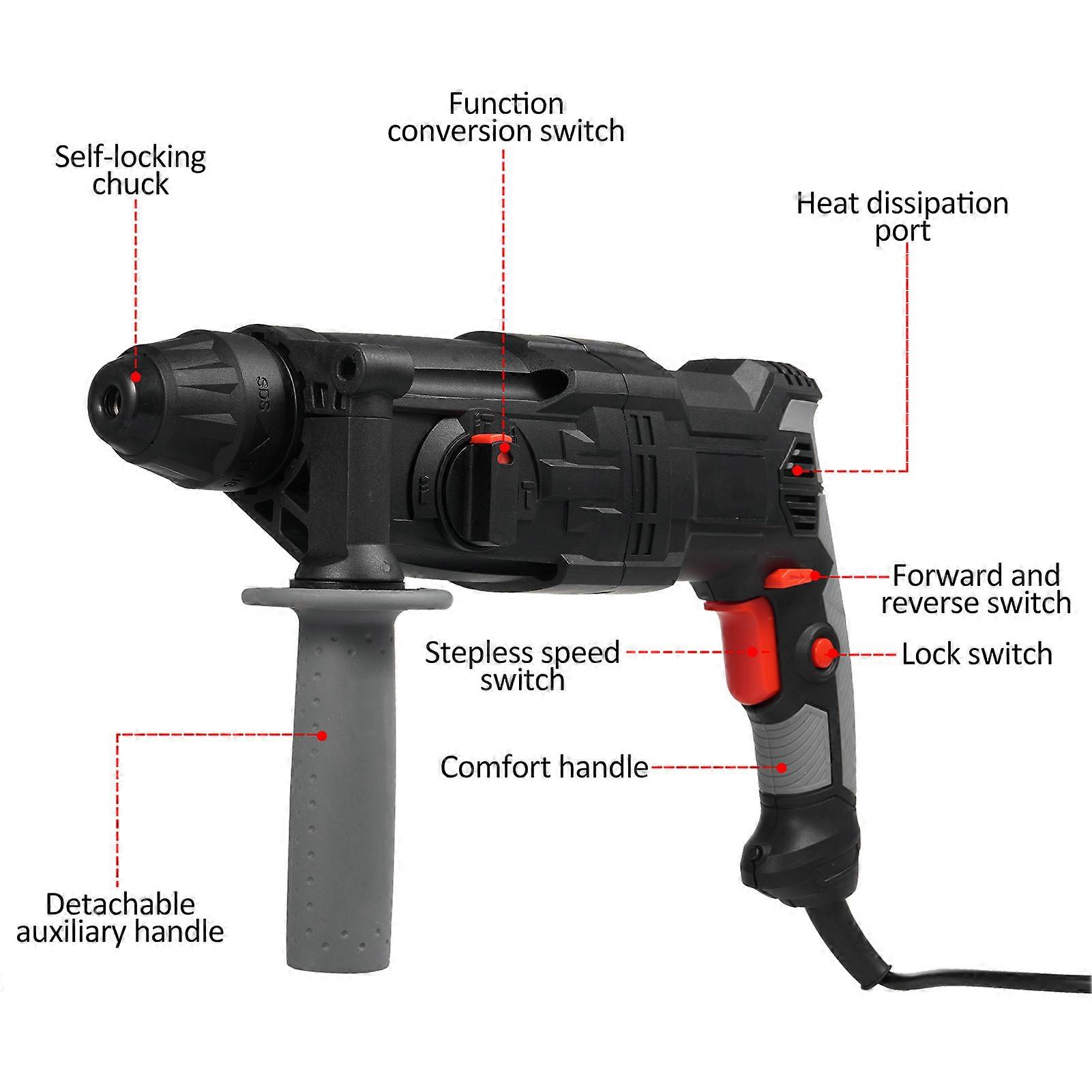 AC110V 800W High Power Drill Concrete/Masonry Rotary Vibration Control and Safety Clutch Electric Hammer with Infinitely Variable Speeds