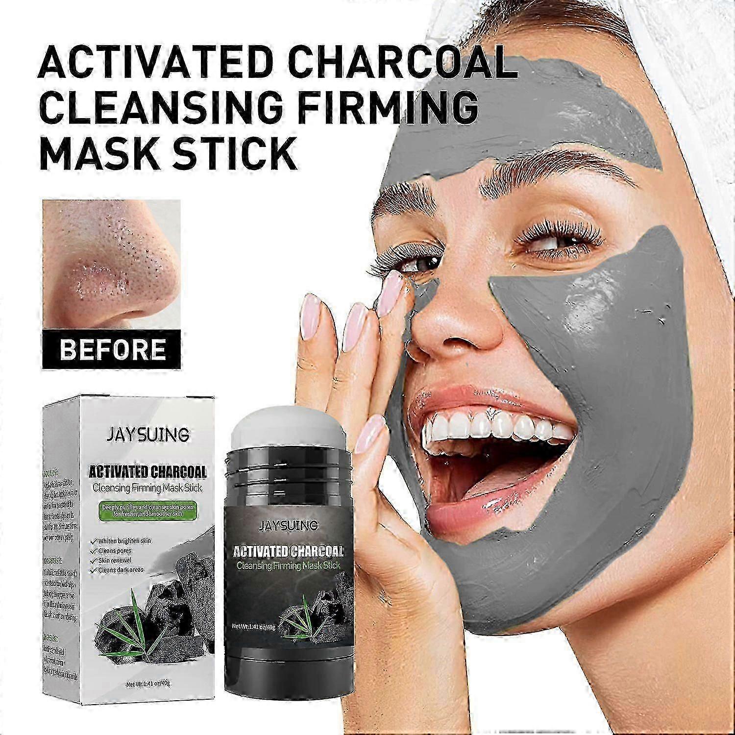 Jaysuing Activated Charcoal Cleansing Mask Stick, Face Care Cleansing Pore Blackhead Applicator Soli