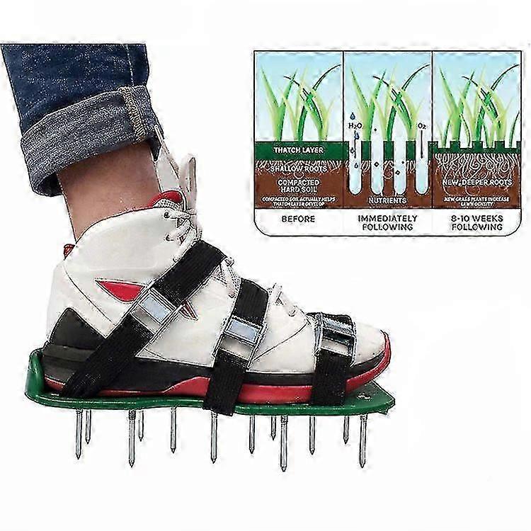 Garden Lawn Aerator Shoes Sandal Spike Aeration Pair Of Green Grass Spiked Tool Loose Ground Shoes Black 30 X 13cm
