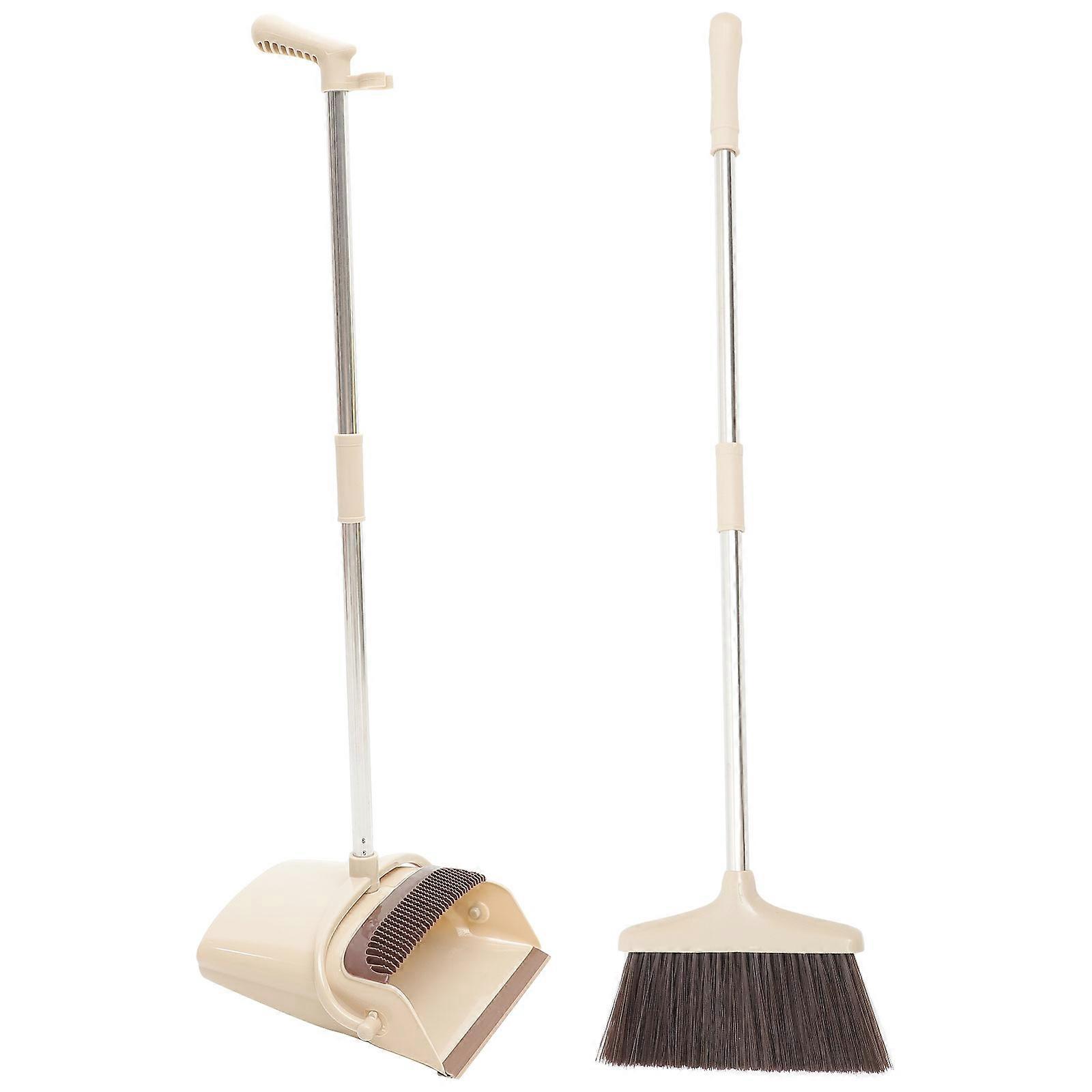 Multi Functional Long Handle Broom and Dustpan Set with Soft Dense Bristles, Buckle Connection, and Hanging Storage for Indoor Floors and Hard to