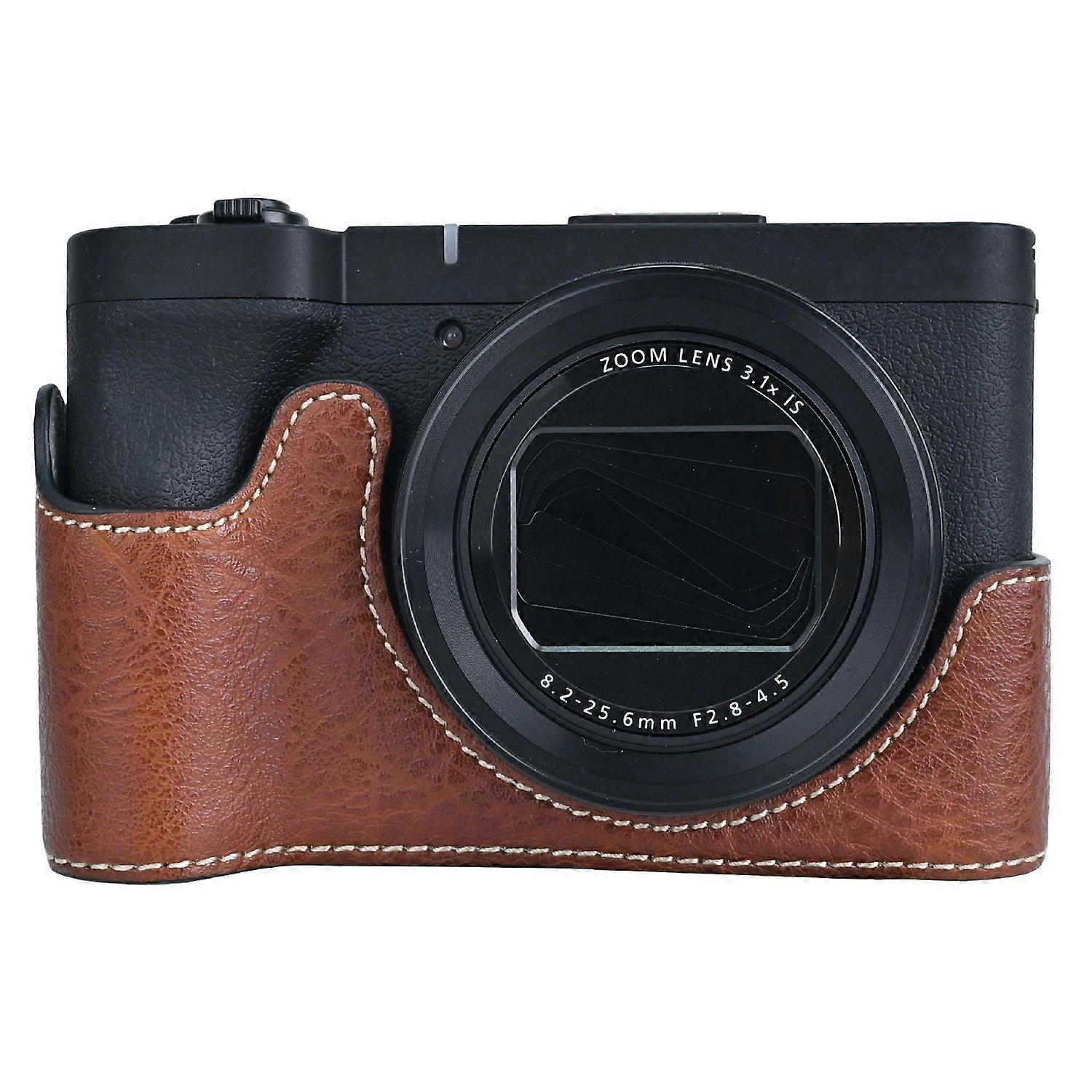 For Canon PowerShot V1 Camera Case with Battery Opening Litchi Texture PU Leather Protective Cover -