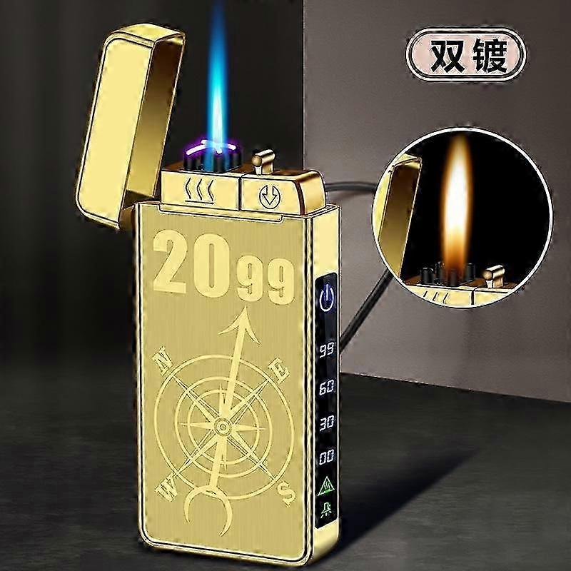 2024 New Metal USB Electric Windproof Lighter Jet Dual Plasma Arc Lighter Gas Electric Butane Rechargeable Pipe Cigar Lighter