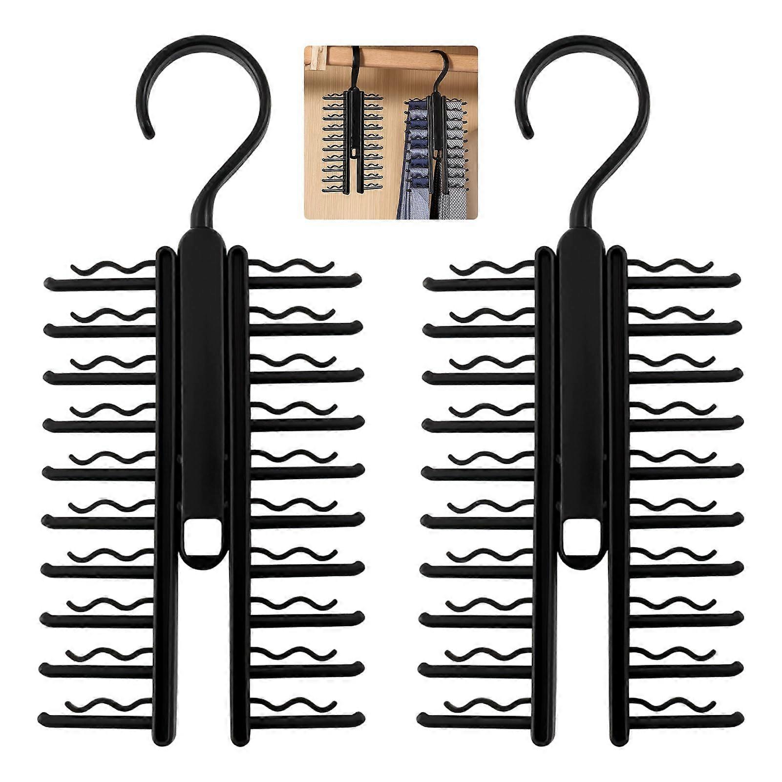 Tie Holder Rack Pack of 2, Adjustable 360° Hook Tie Hanger with Non-Slip Clip for Ties, Belts, Socks, Silk Scarves