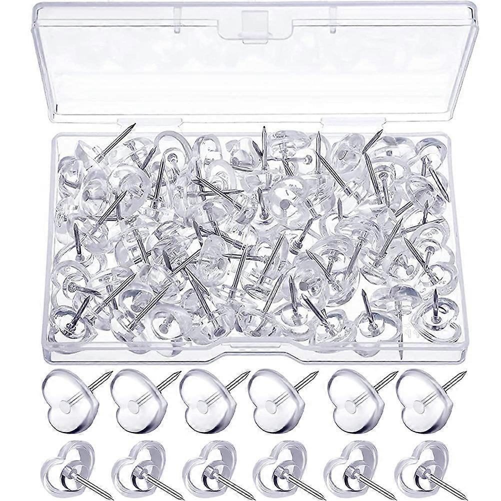 Heart Shaped Thumbtacks 100Pcs Transparent Plastic Safe and Pushpins for DIY Use
