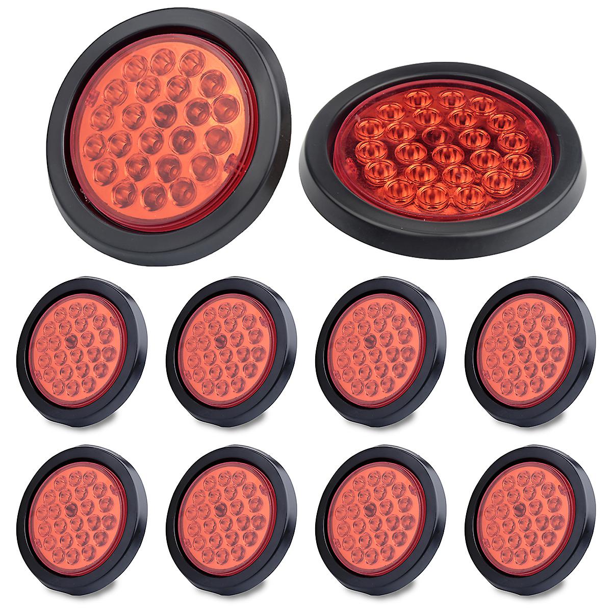 10x 4"inch Round Led Truck Trailer Stop Turn Tail Brake Lights Waterproof 24-led