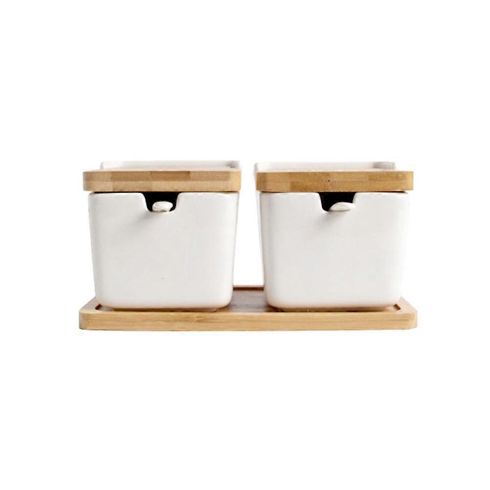 Kitchen Condiment Jars Ceramic Storage Container with and Spoons for Family Use 2Set