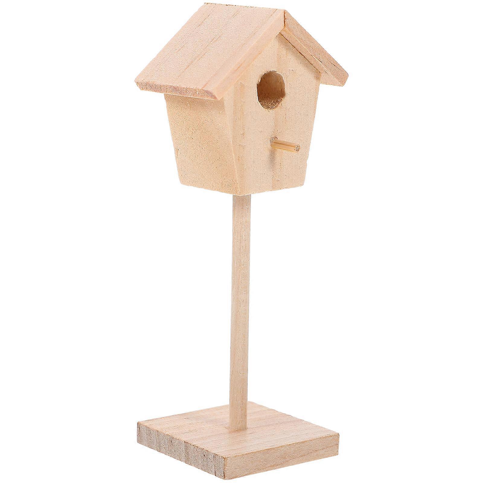 Wood Mini Bird House Diy Craft For Students Realistic Bird House Shape Compact Simple Style 1Set