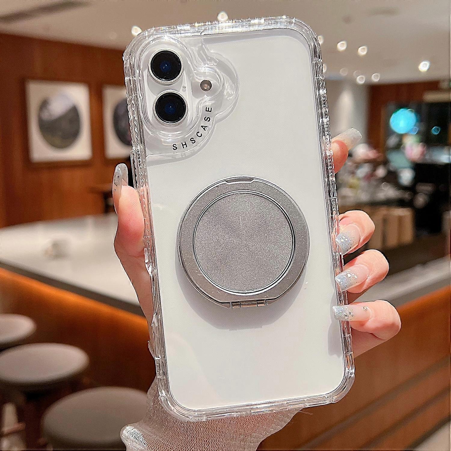 For iPhone 16 Case Rotating Kickstand PC+TPU Phone Cover Compatible with MagSafe