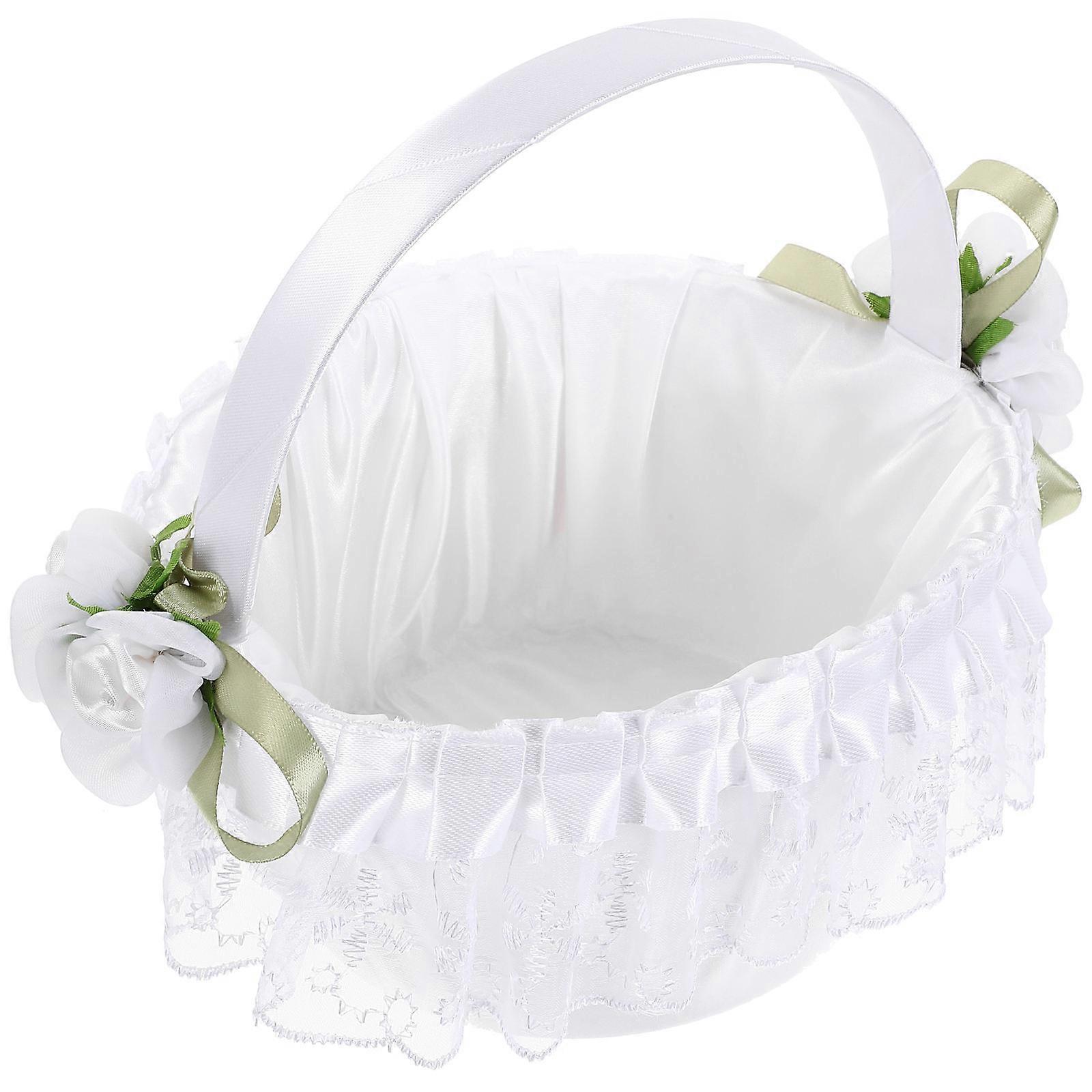 Woven Basket Elegant Style Wedding Accessory White Round Handheld 1Set