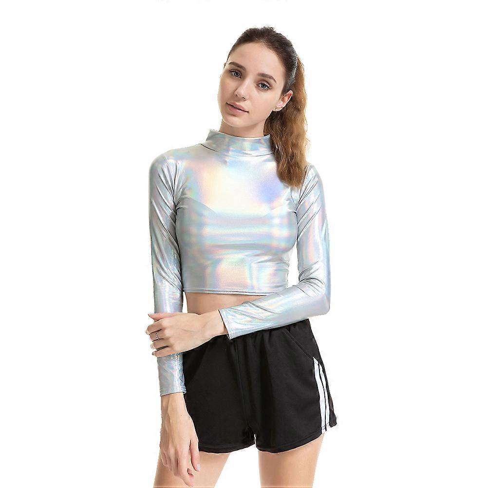 女性のためのコスプレ衣装カラフルシャイニービスチェパテントレザー長袖ステージパフォーマンスXXL1セット