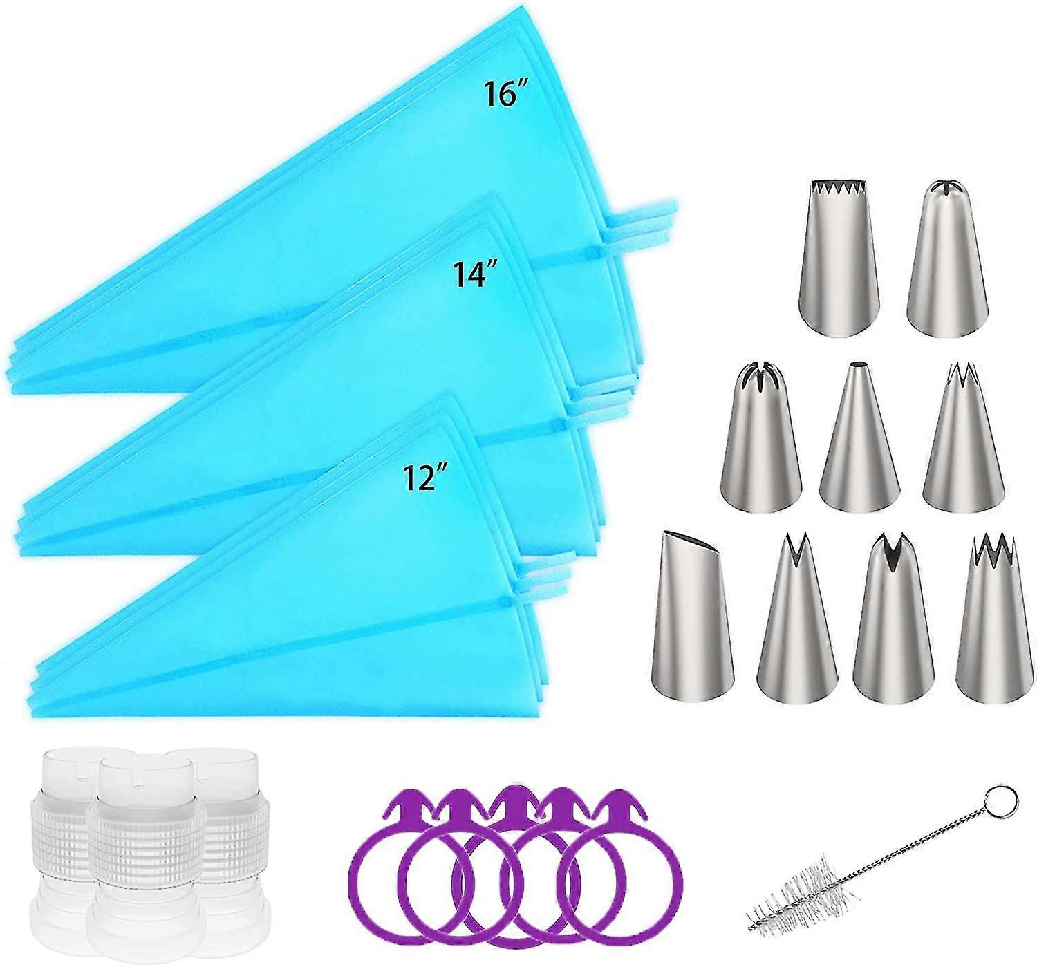Reusable Pastry Bag Set for Cake Decorating, Includes Icing Piping Bags and Tips of Various s (12'', 14'', 16'')