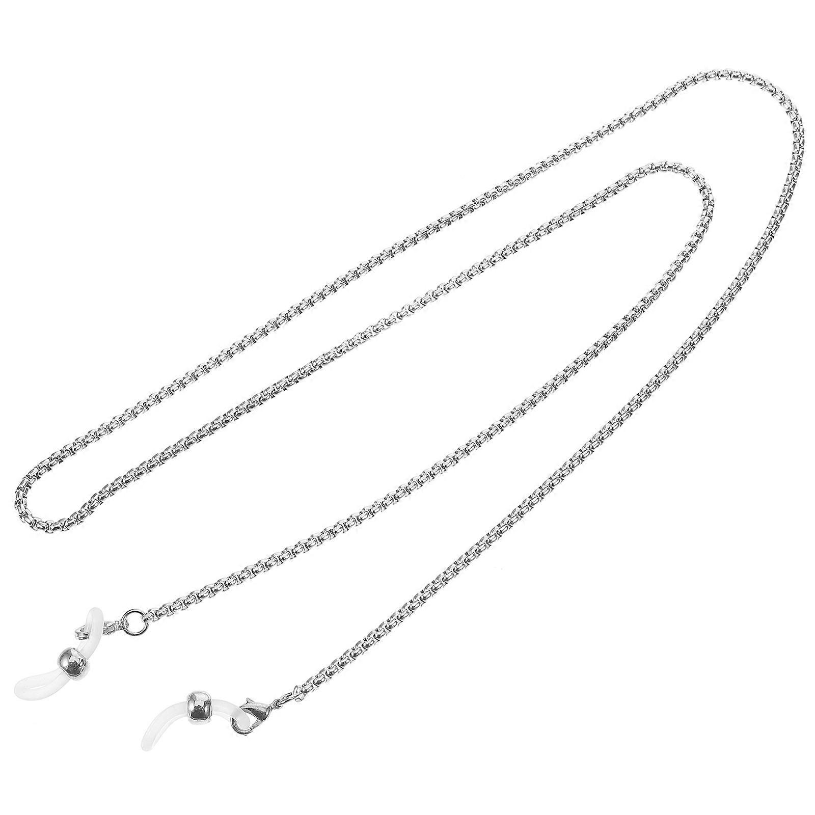 Eyeglass Chain Loop Holder Stainless Steel Glasses Beads Chain Anti-lost Secure Glasses Silver for Traveling 1Set