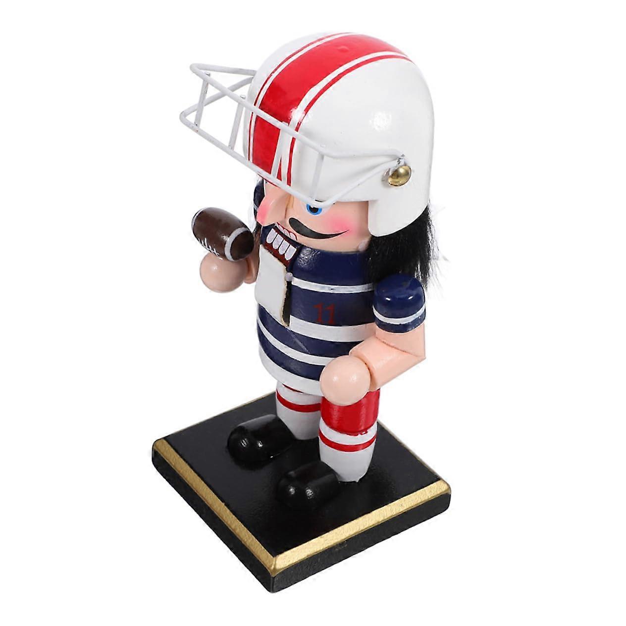 Nutcracker Ornaments Rugby Wooden Blue Mini Nutcracker Figures Desktop Decoration Table Centerpieces