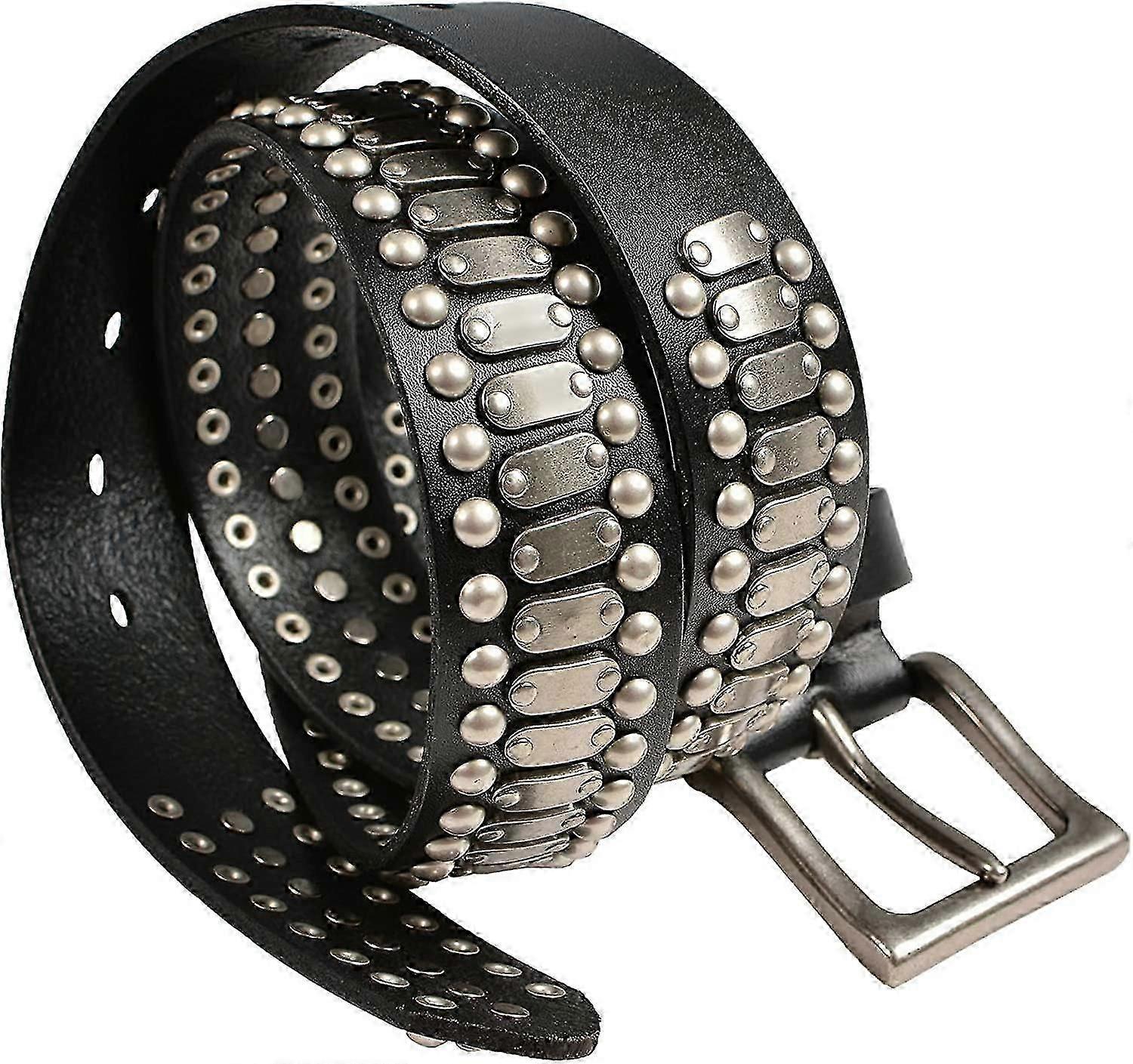 Stylish Mens Studded Casual Italian Cowhide Leather Belts For Jeans Punk Rock Rivets Belt With Buckle For Men Black