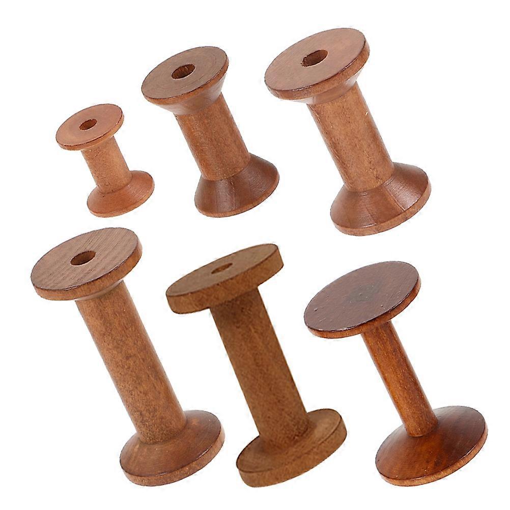 6pcs Vintage Wooden Thread Spools for Sewing, Embroidery & Crafting – Reusable Bobbins for Yarn Weaving, DIY Projects & Home Decor – Efficient Thread