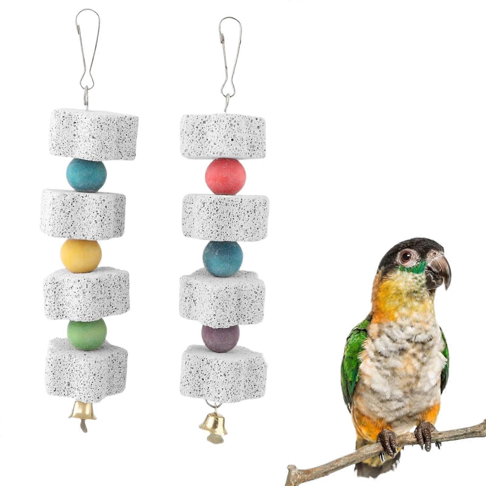 Lava Stone Wooden Beads Bird Toy 18cm Length 4.5cm Width 2 Pieces Suitable for Parrots Hamsters Rabbits