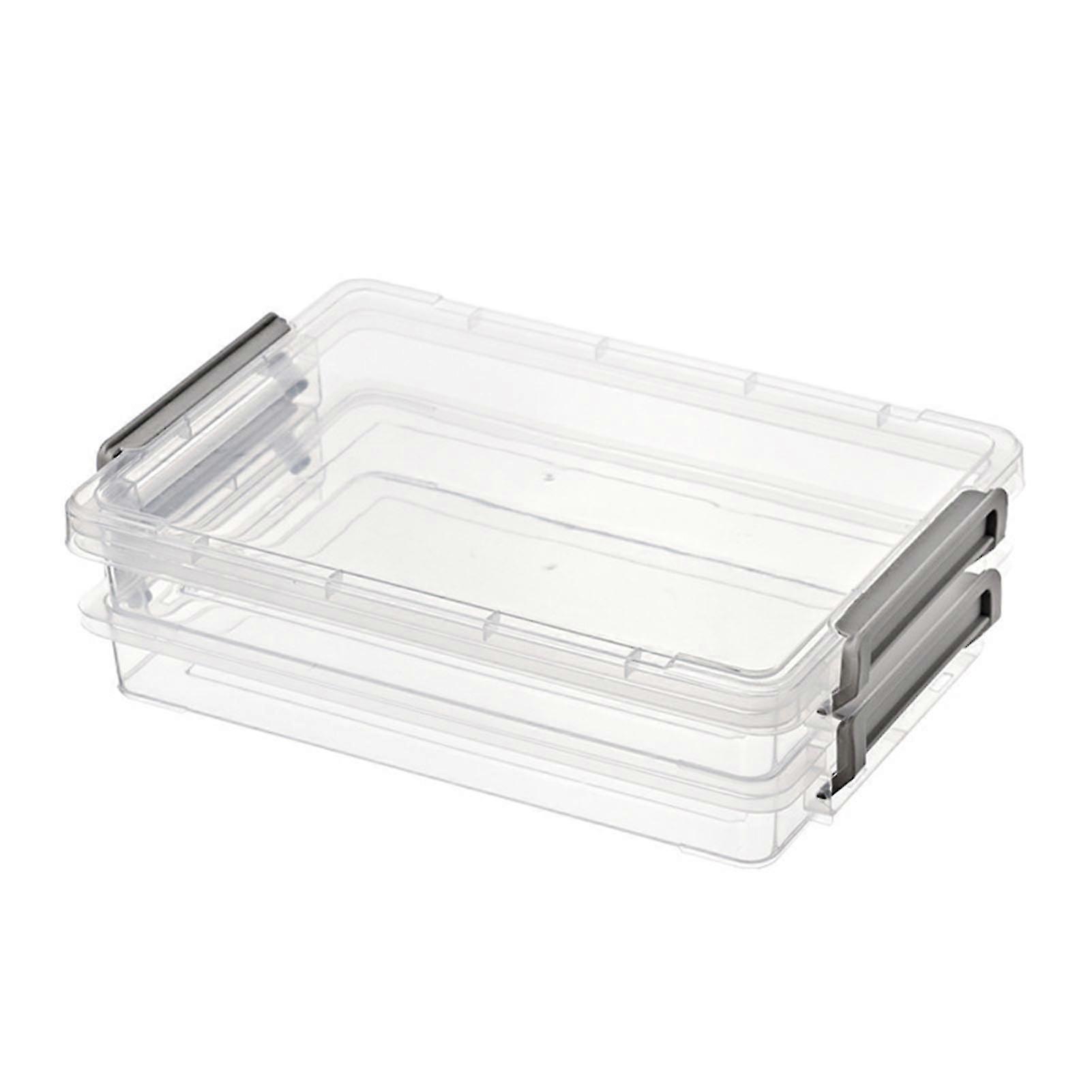 2pcs Portable Dustproof Plastic File Box for A4 Document Photo Collection - Grey