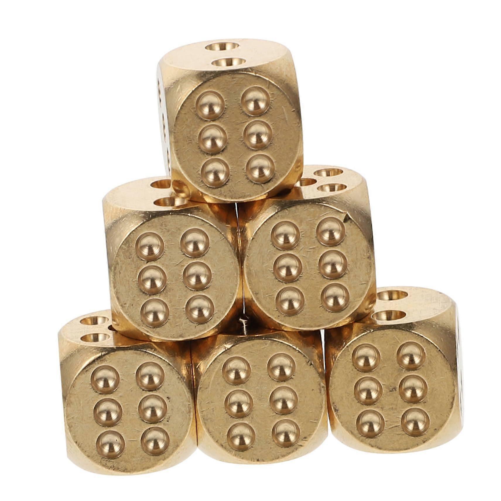 6 Brass Dice Small Game Dice Simple Dice Prop for Dice Game