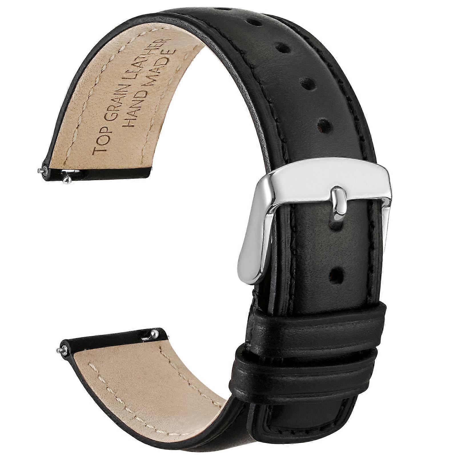 Quick Release Watch Strap, Distressed Oil Wax Leather, Stainless Steel Clasp, Strap Width 18 mm, 20 mm, 22 mm Black (Silver Buckle) 22mm