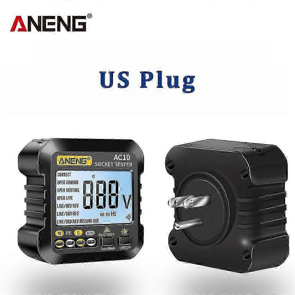 AC10 Plug Socket Tester with EU/US Plug - Digital Multimeter for Phase and Polarity Check