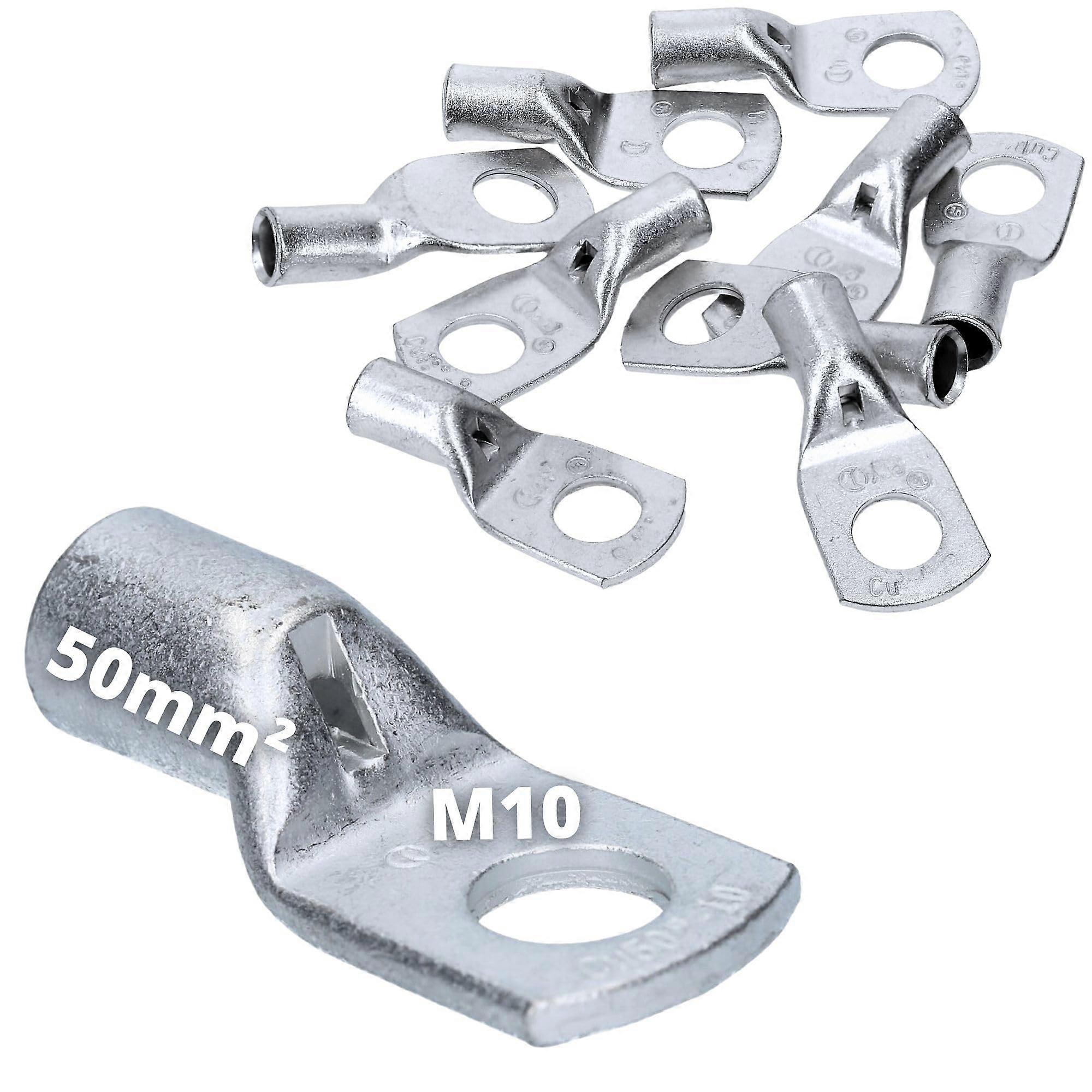 A10-M10 Uninsulated Tin-Plated Copper Pipe Cable Lug 50 mm² M10 Pack of 10 for Electrical Connections