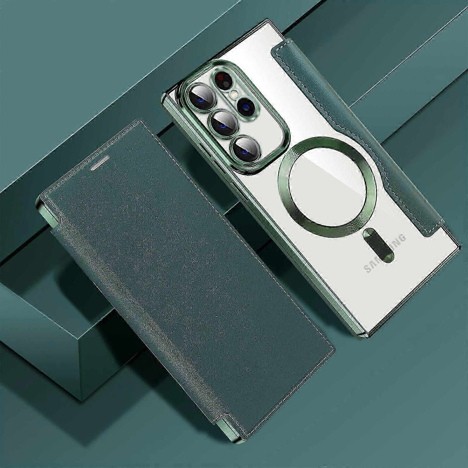 Magnetic Electroplated Flip Case for Samsung S24 with Camera Lens Protector, Soft Clear TPU Shockproof, Anti-Scratch Phone Case