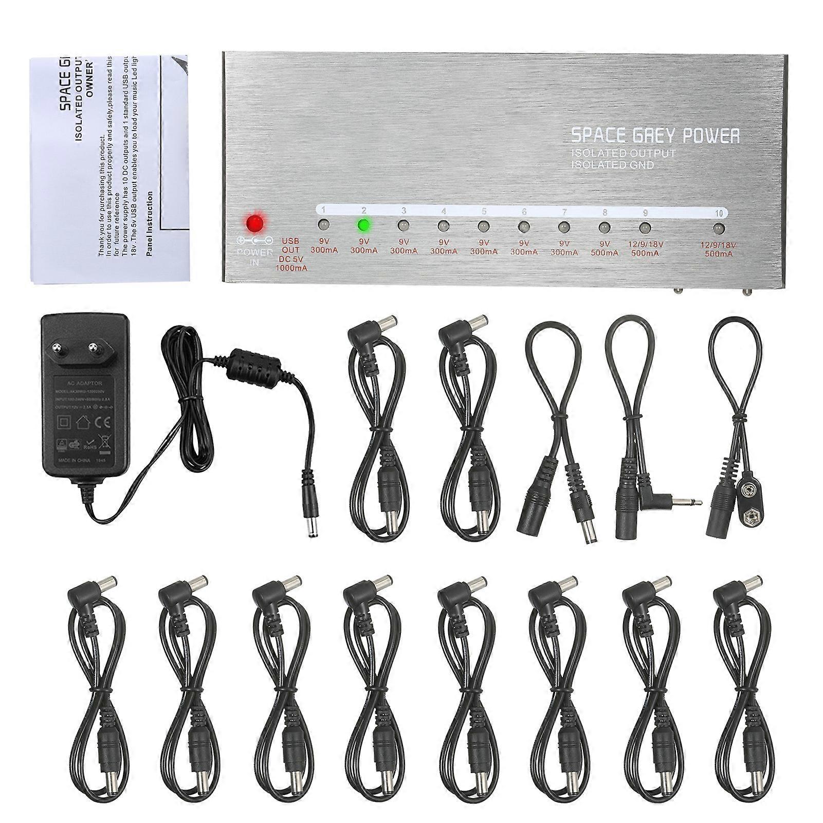 Demonfx Guitar Power Supply 10 Isolated Output for 9V/12V/18V Effect Pedal with USB Charging Port Short Circuit & Overload Protection