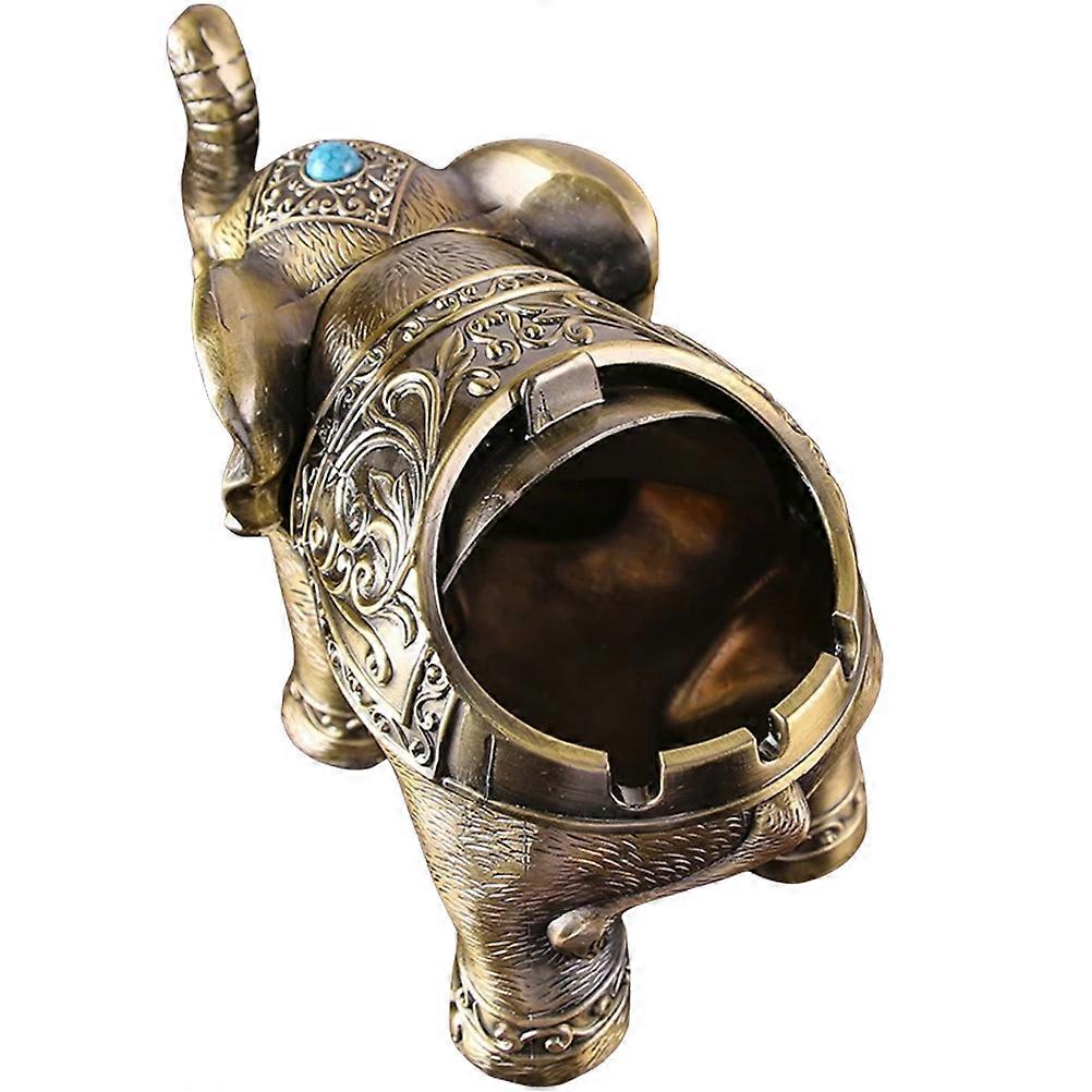 Golden Alloy Elephant Ashtray for Storage Use Windproof and with Stable Bottom 6.5 Inches