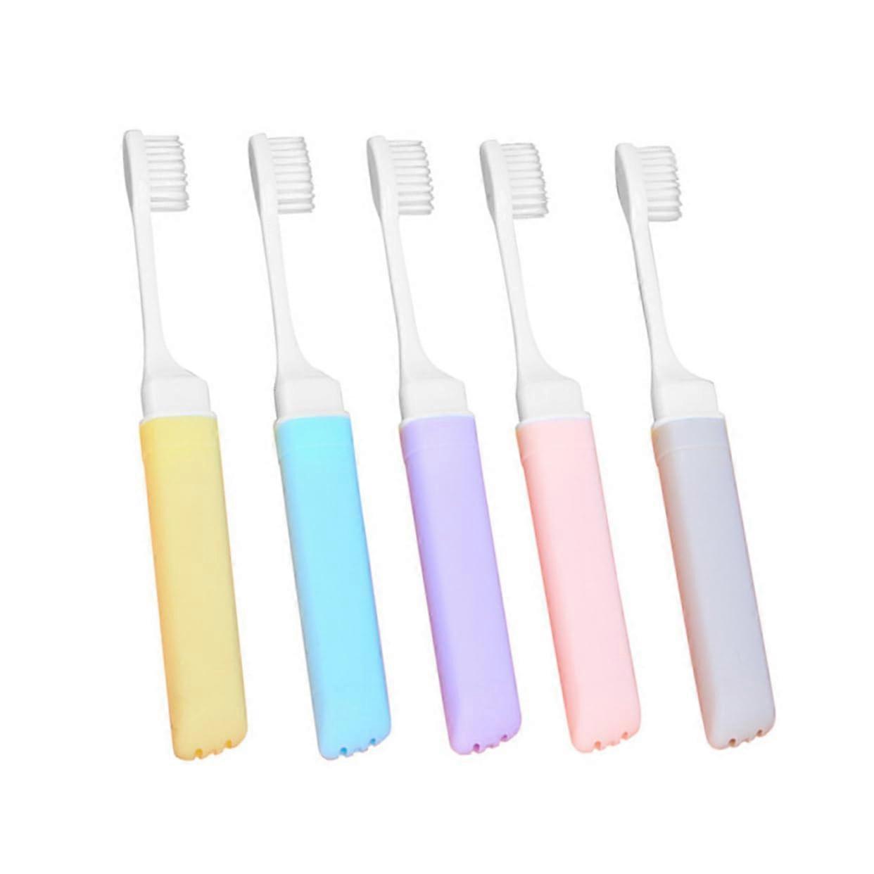 Foldable Toothbrush Set of 5 Travel Size Ergonomic Design Durable Soft Bristles Ideal for Camping and Gentle Oral Care