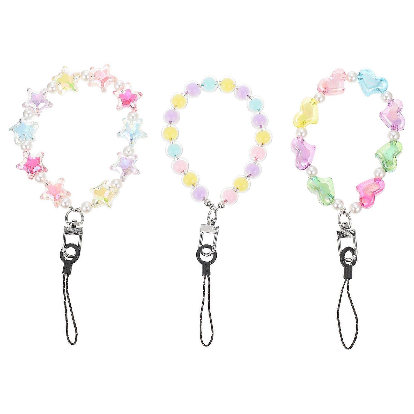 Phone Chain Beaded Mobile Phone Rope Anti-Slip Decorative Double-Layer Beads Design Assorted Color 20X1.5Cm Easy to Install and Remove 3Pcs