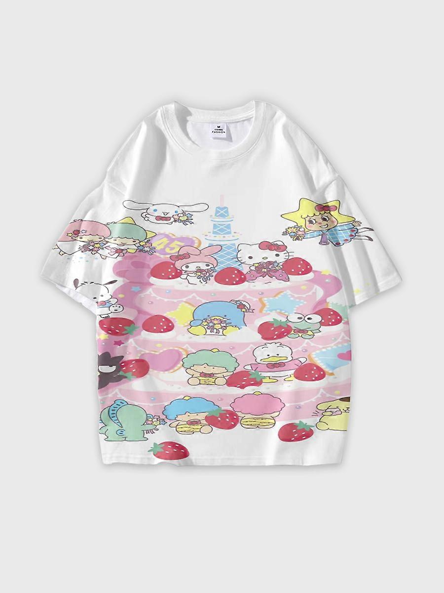 T-shirt girocollo Cartoon Pattern manica corta sciolta JW1549