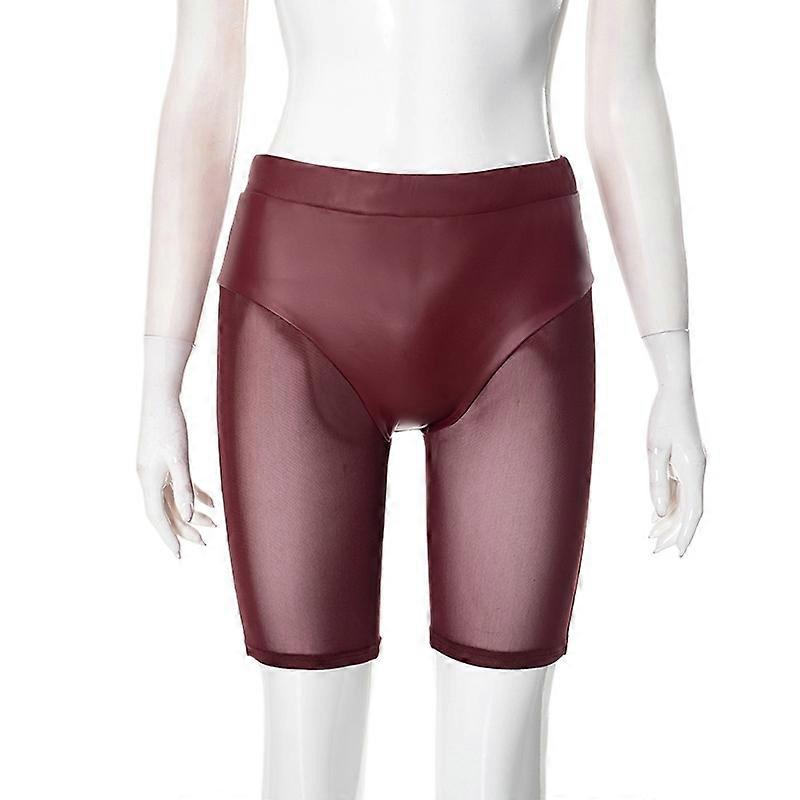 Elegant Womens Summer Pure Color Elastic Waist Mesh Soft Leather Spliced
