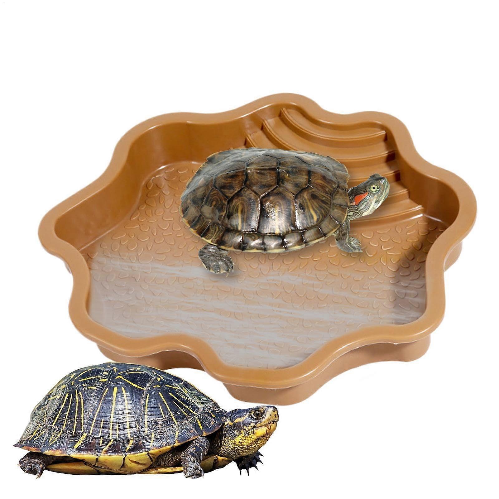 Turtle bathing pool, reptile dish with steps  Aquarium decor for gecko, snake, lizard bath Yellow