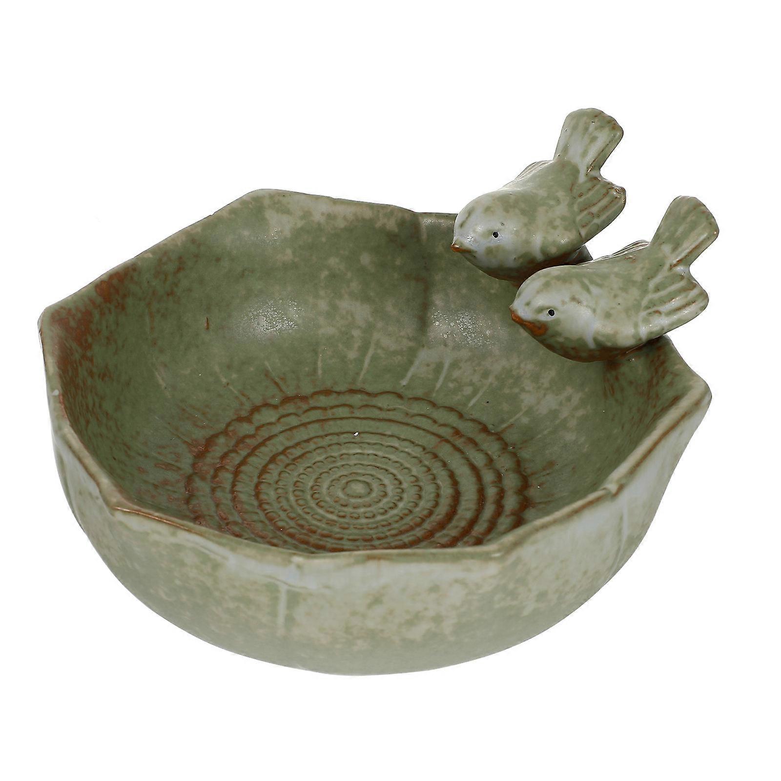 Ceramic Bird Basin for Storage Use Green Color Safe Durable Multi Function 1 Pc