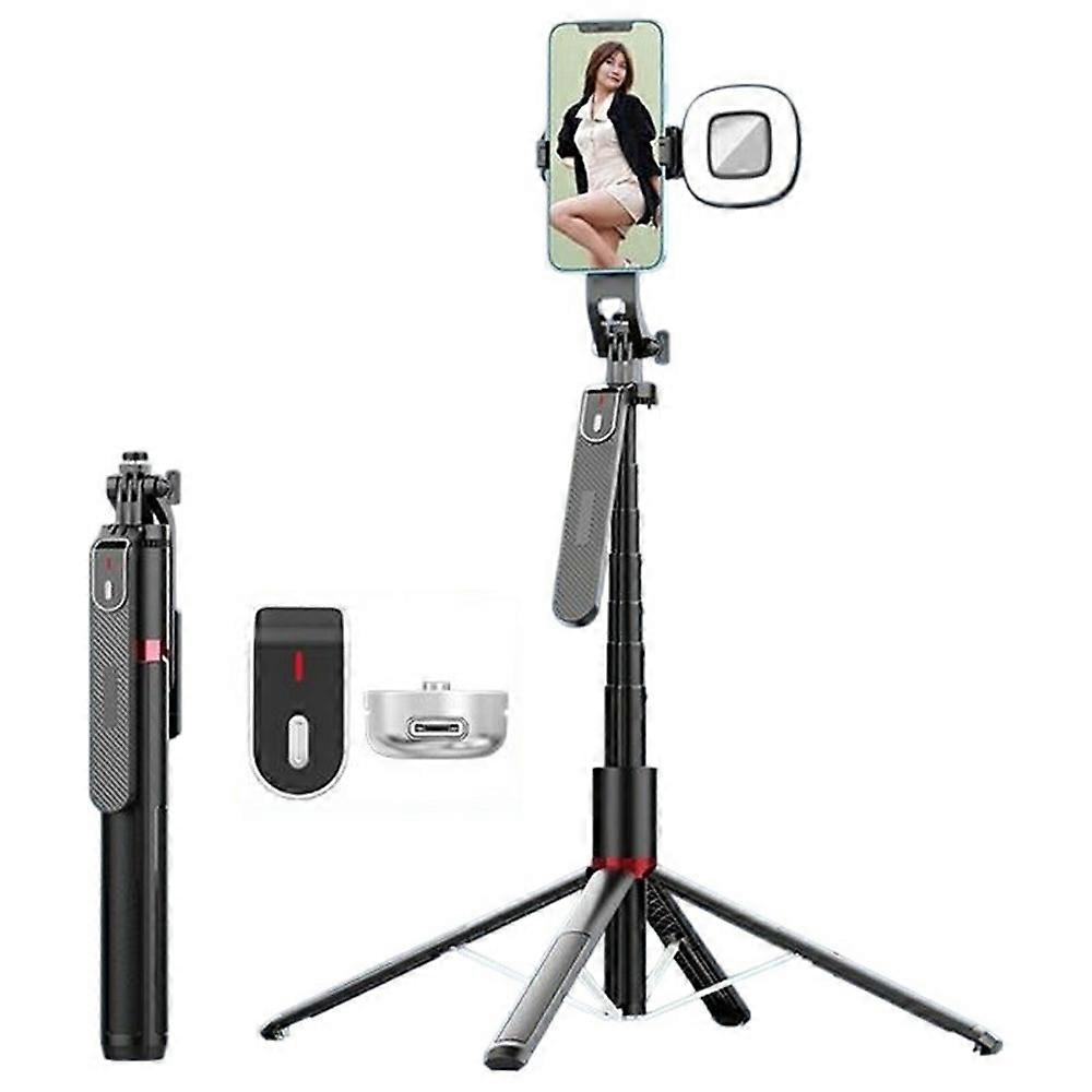 P185MAX 2.2m Extendable Bluetooth-Compatible Phone Selfie Stick Anti Shake Aluminum Alloy Stand with 1 Square Fill Light