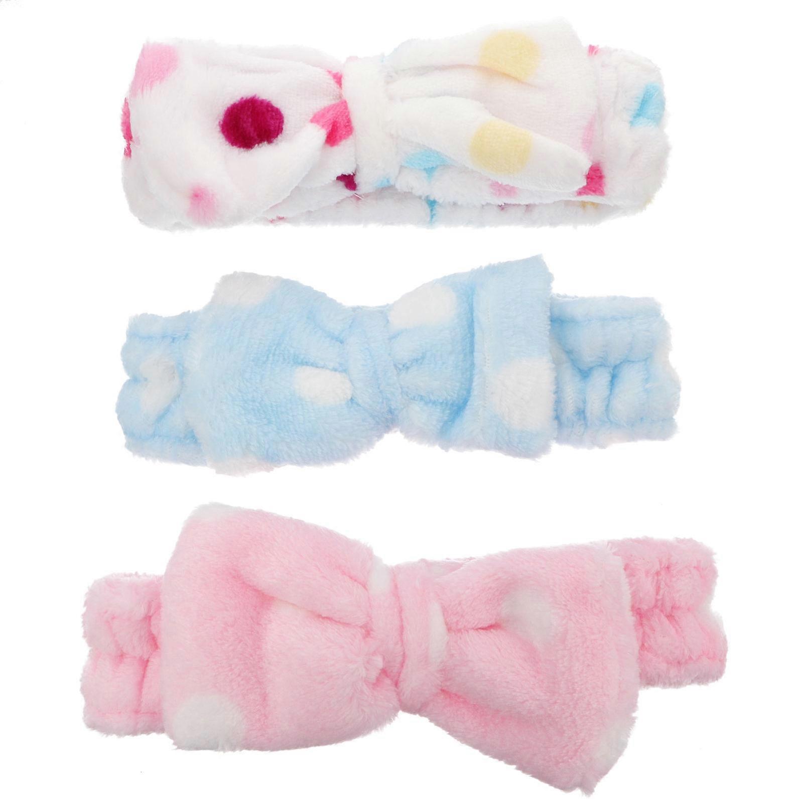 Elastic Coral Fleece Bowknot Headbands for Face Washing and Spa Use – Soft, Stretchy Facial Hair Bands with Dot Design for Comfortable Fit