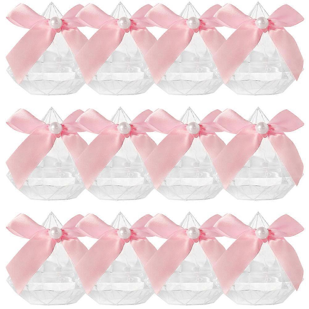 Pink Candy Packaging Box for Storage with Diamond Shape and Bow Perfect for Parties Weddings and Festivals 12pcs