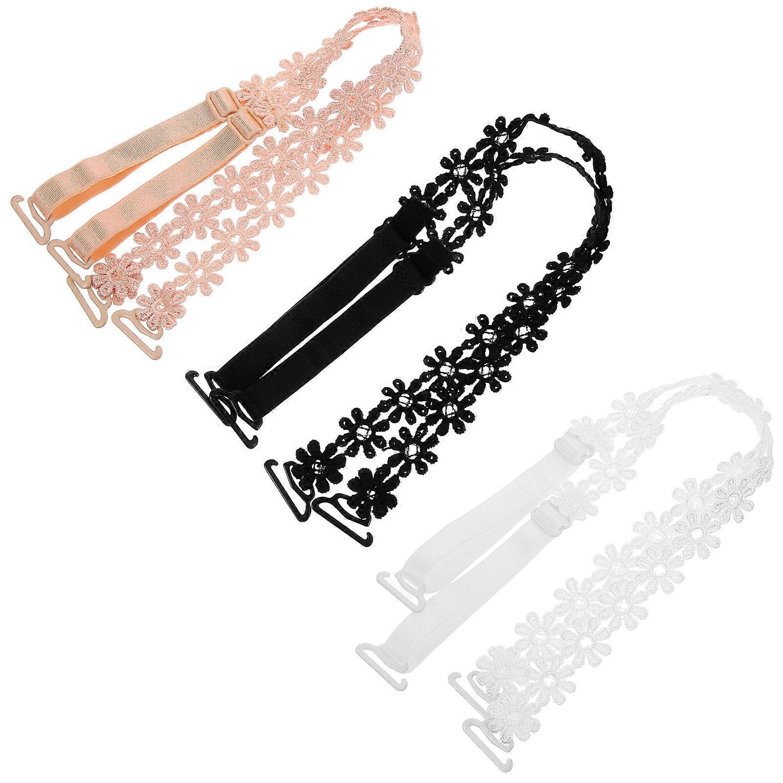 3 Adjustable Lace Shoulder Straps for Women – Elastic Flower Design for Dresses & Special Occasions – White & Black