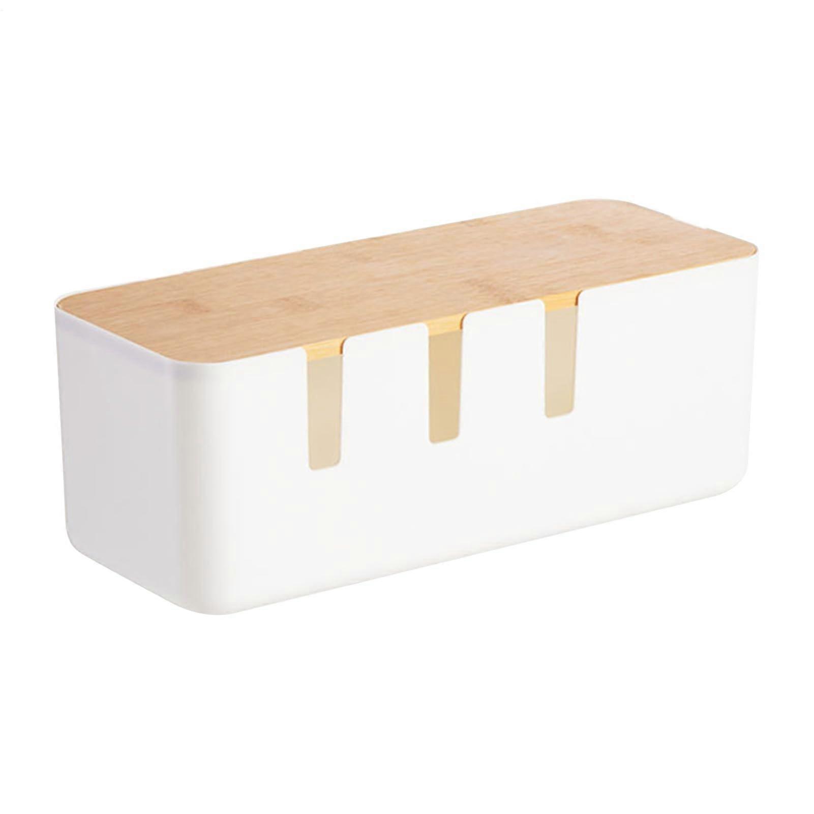 Cable Management Box Cable Concealer Box with Wooden Cover for Power Strip USB Hub System TV Computer Workspace Home